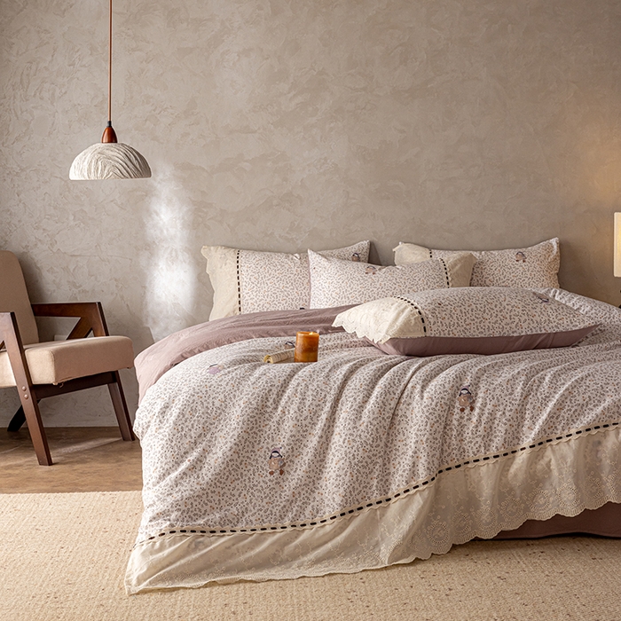 91家纺网 家纺一手货源 找家纺 芯贝儿 2025新款加厚全m花边双层纱水洗m四件套 赫本小姐