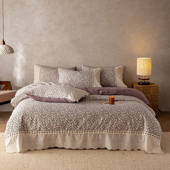 91家纺网 家纺一手货源 找家纺 芯贝儿 2025新款加厚全m花边双层纱水洗m四件套 竹韵