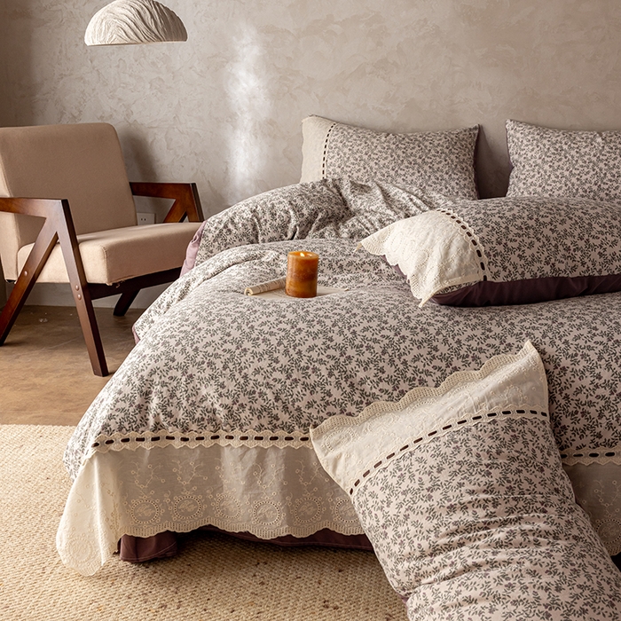 91家纺网 家纺一手货源 找家纺 芯贝儿 2025新款加厚全m花边双层纱水洗m四件套 竹韵