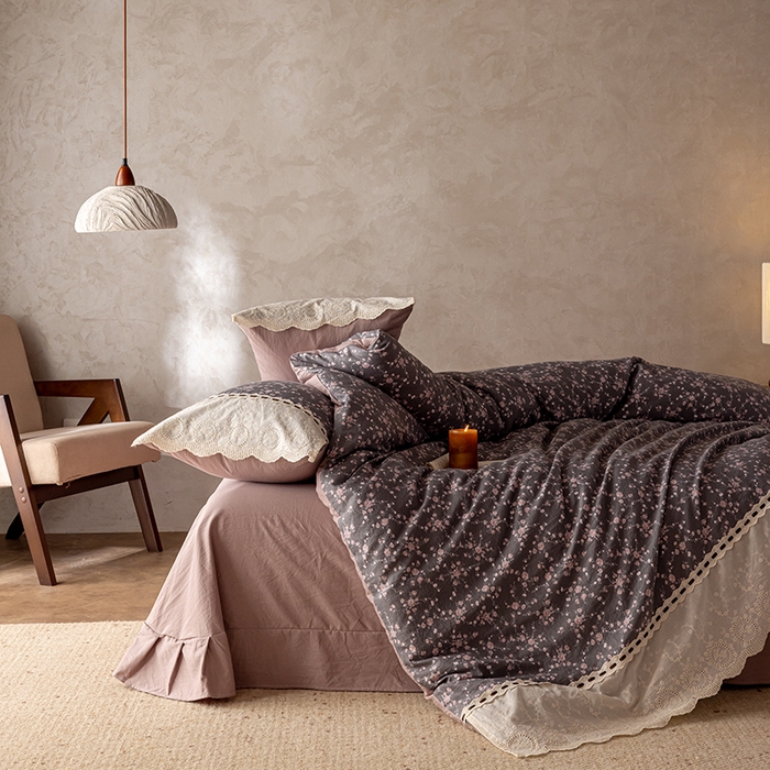 91家纺网 家纺一手货源 找家纺 芯贝儿 2025新款加厚全m花边双层纱水洗m四件套 米娅