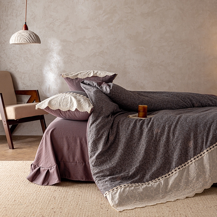 91家纺网 家纺一手货源 找家纺 芯贝儿 2025新款加厚全m花边双层纱水洗m四件套 莫兰