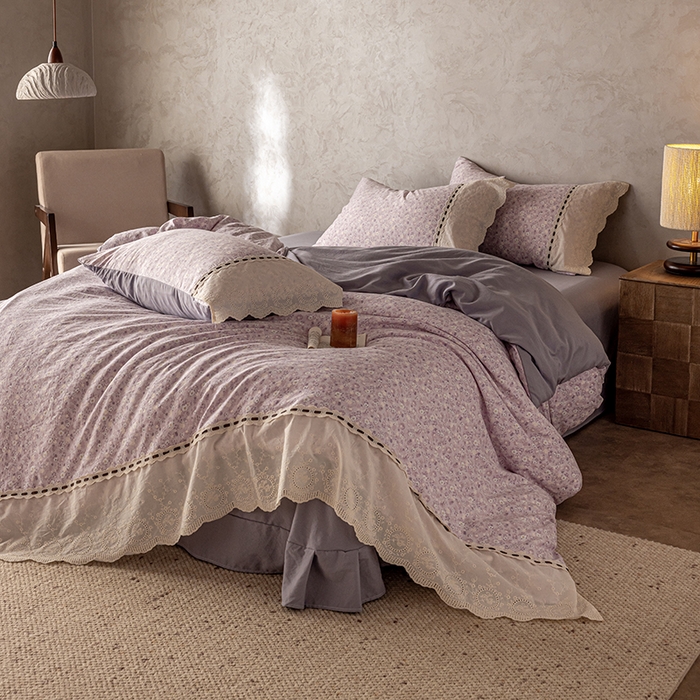 91家纺网 家纺一手货源 找家纺 芯贝儿 2025新款加厚全m花边双层纱水洗m四件套 小幸运