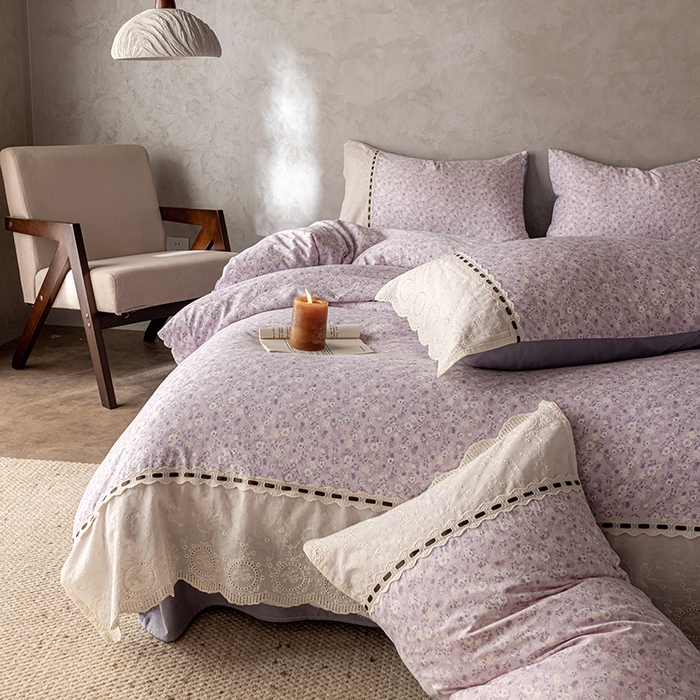 91家纺网 家纺一手货源 找家纺 芯贝儿 2025新款加厚全m花边双层纱水洗m四件套 小幸运