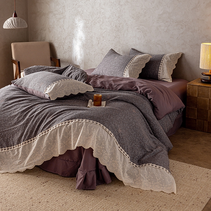 91家纺网 家纺一手货源 找家纺 芯贝儿 2025新款加厚全m花边双层纱水洗m四件套 莫兰