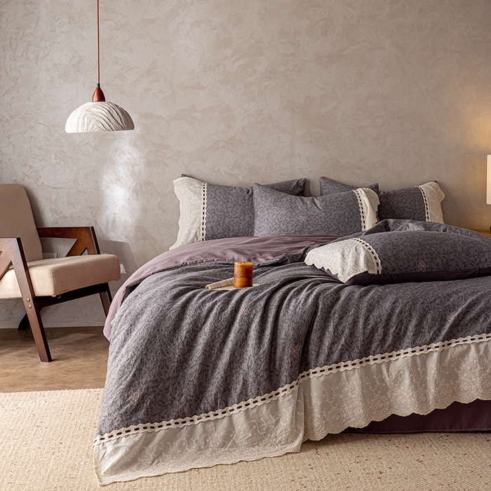 91家纺网 家纺一手货源 找家纺 芯贝儿 2025新款加厚全m花边双层纱水洗m四件套 莫兰