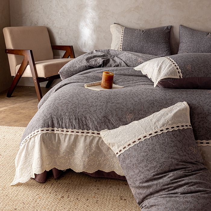 91家纺网 家纺一手货源 找家纺 芯贝儿 2025新款加厚全m花边双层纱水洗m四件套 莫兰