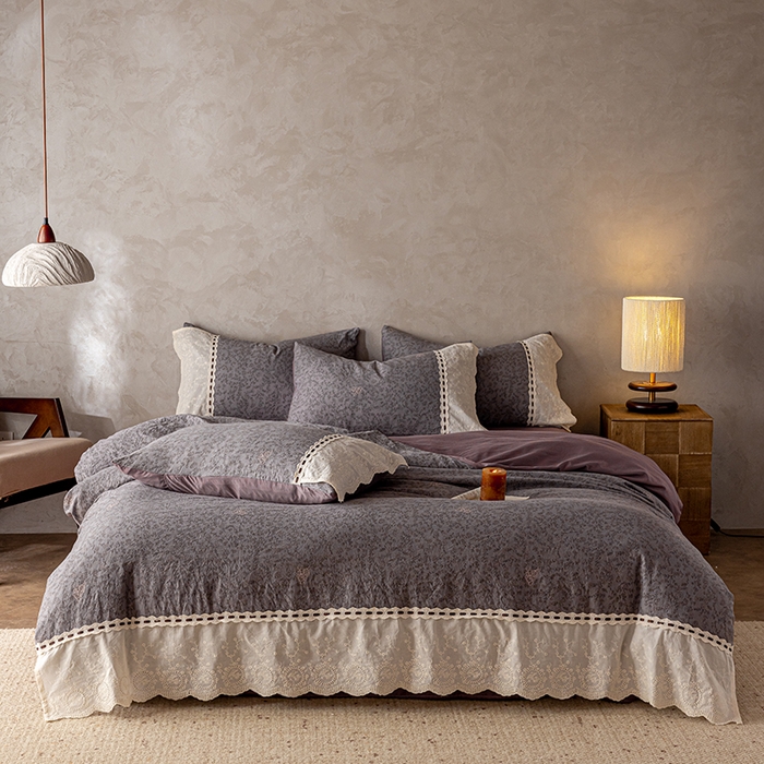 91家纺网 家纺一手货源 找家纺 芯贝儿 2025新款加厚全m花边双层纱水洗m四件套 莫兰