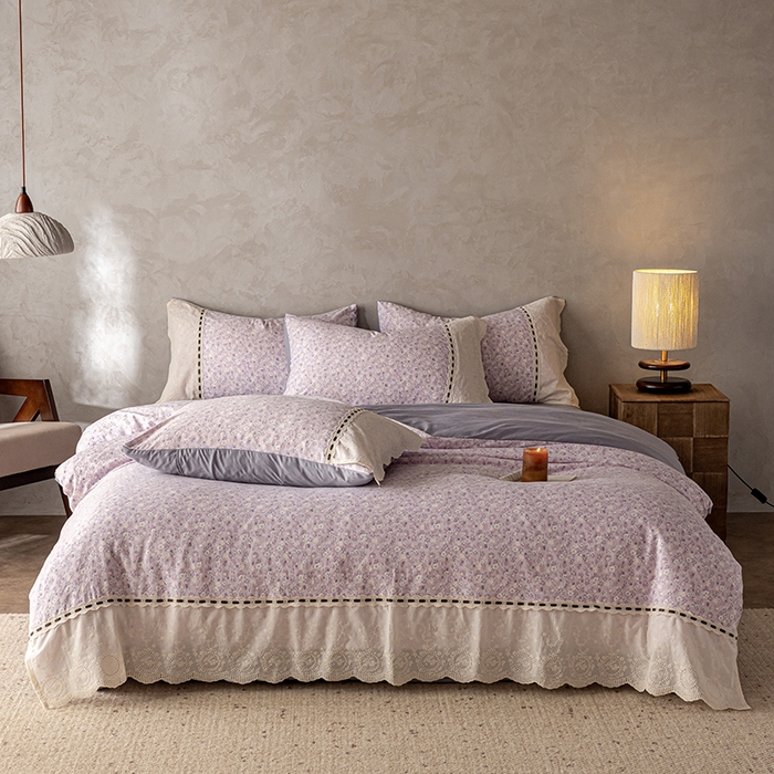 91家纺网 家纺一手货源 找家纺 芯贝儿 2025新款加厚全m花边双层纱水洗m四件套 小幸运