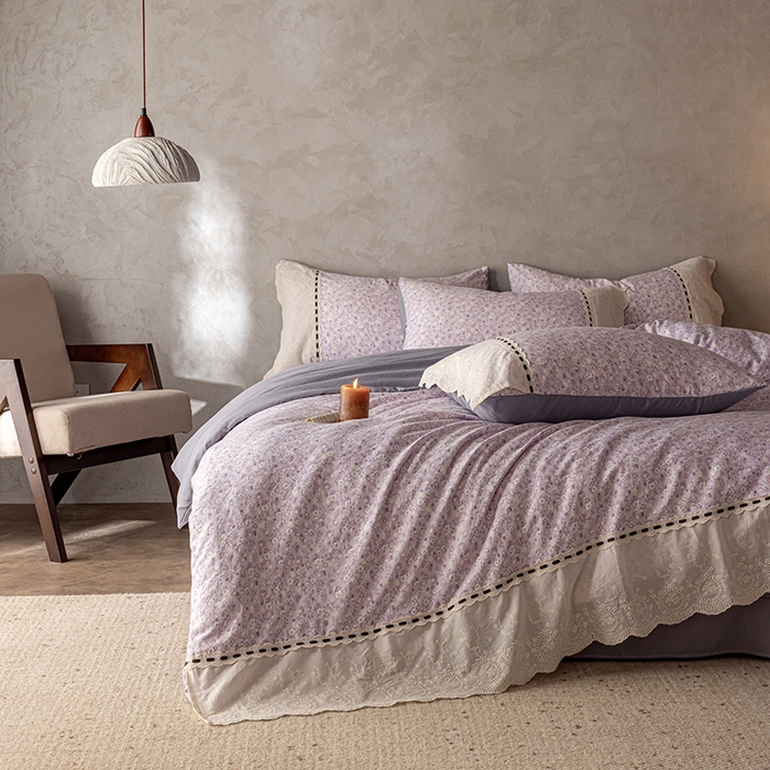 91家纺网 家纺一手货源 找家纺 芯贝儿 2025新款加厚全m花边双层纱水洗m四件套 小幸运