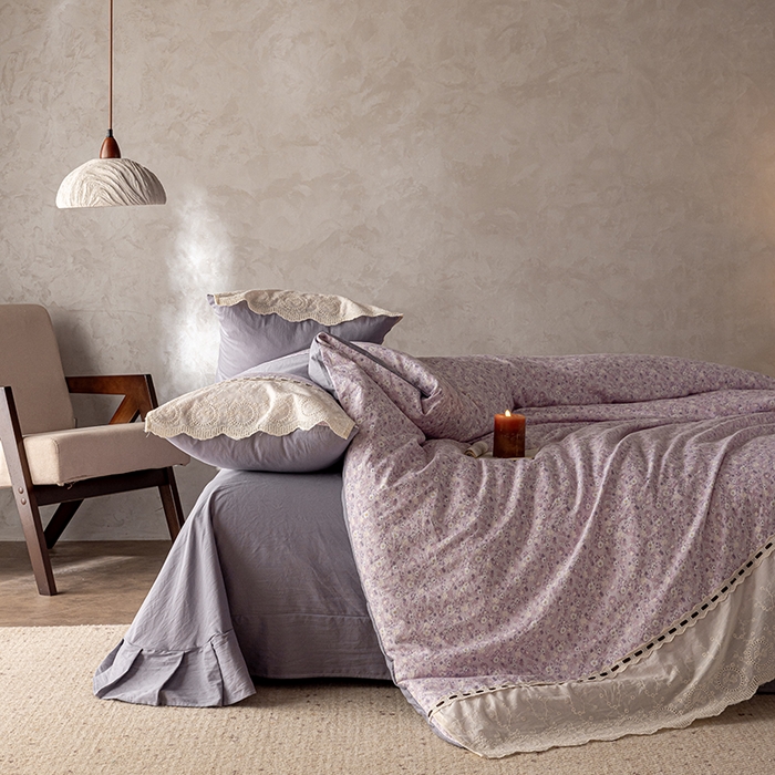 91家纺网 家纺一手货源 找家纺 芯贝儿 2025新款加厚全m花边双层纱水洗m四件套 小幸运