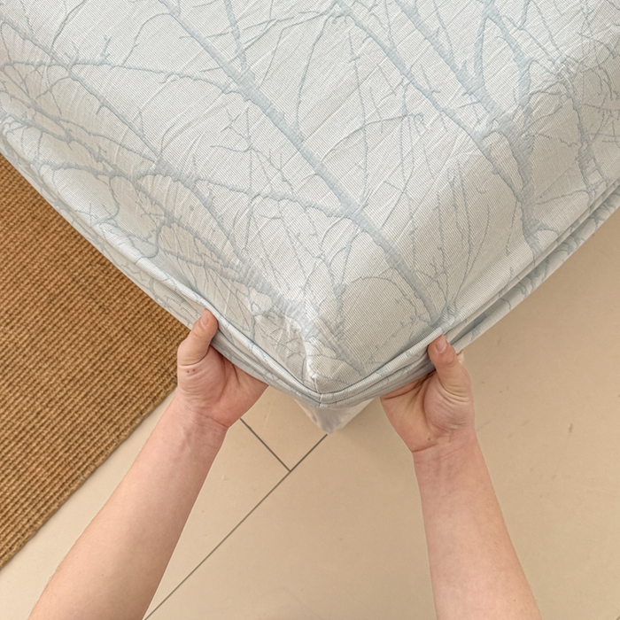 91家纺网 家纺一手货源 找家纺 眠博士 2025新款全棉纯棉三层纱床笠单品床笠床笠单件 三层纱床笠-春枝-蓝