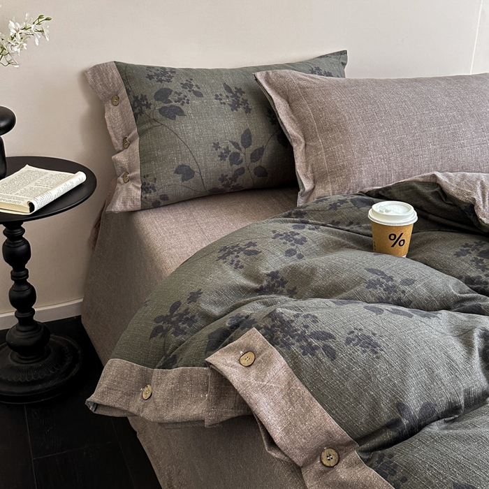 91家纺网 家纺一手货源 找家纺 （总）七里香 2025秋冬新款A类加厚高克重亚麻复古风双层纱印花四件套