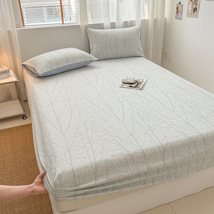 91家纺网 家纺一手货源 找家纺 眠博士 2025新款全棉纯棉三层纱床笠单品床笠床笠单件 三层纱床笠-春枝-蓝