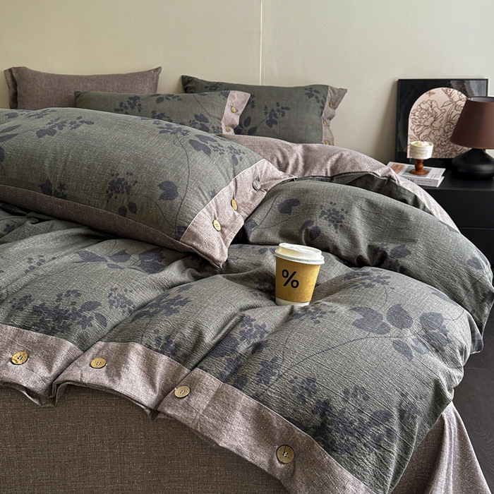 91家纺网 家纺一手货源 找家纺 （总）七里香 2025秋冬新款A类加厚高克重亚麻复古风双层纱印花四件套