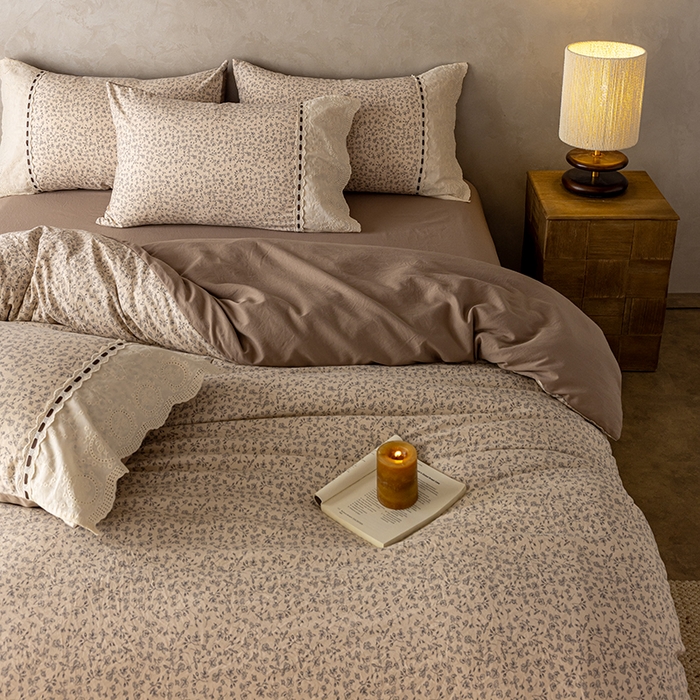 91家纺网 家纺一手货源 找家纺 芯贝儿 2025新款加厚全m花边双层纱水洗m四件套 夕颜