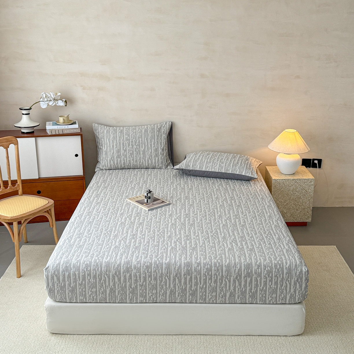 91家纺网 家纺一手货源 找家纺 眠博士 2025新款全棉纯棉三层纱床笠单品床笠床笠单件 三层纱床笠-流光灰