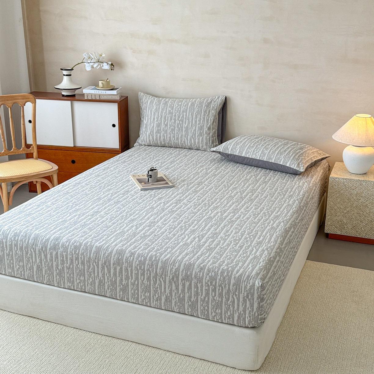 91家纺网 家纺一手货源 找家纺 眠博士 2025新款全棉纯棉三层纱床笠单品床笠床笠单件 三层纱床笠-流光灰