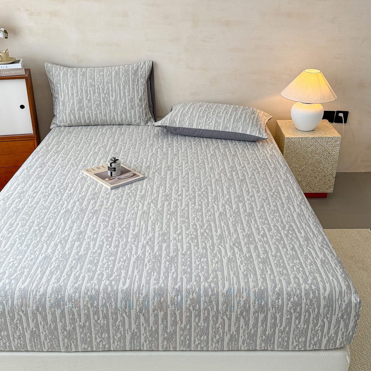 91家纺网 家纺一手货源 找家纺 眠博士 2025新款全棉纯棉三层纱床笠单品床笠床笠单件 三层纱床笠-流光灰