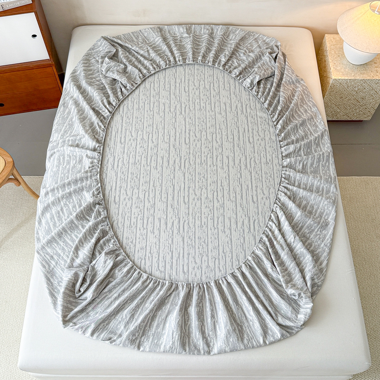 91家纺网 家纺一手货源 找家纺 眠博士 2025新款全棉纯棉三层纱床笠单品床笠床笠单件 三层纱床笠-流光灰