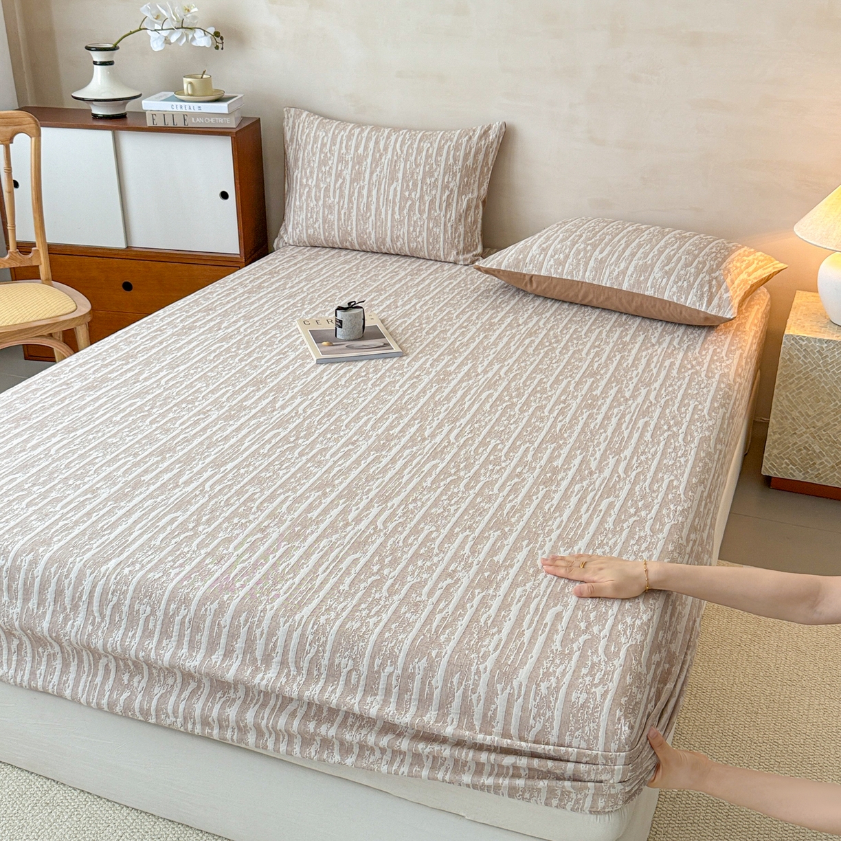 眠博士 2025新款全棉纯棉三层纱床笠单品床笠床笠单件 三层纱床笠-流光卡其