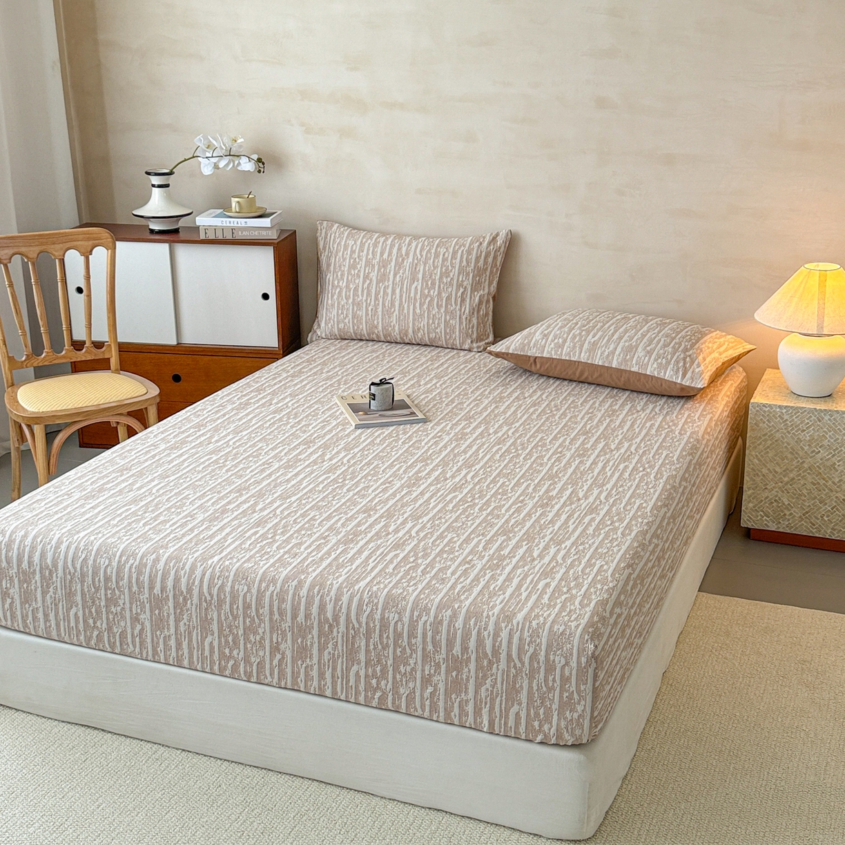 91家纺网 家纺一手货源 找家纺 眠博士 2025新款全棉纯棉三层纱床笠单品床笠床笠单件 三层纱床笠-流光卡其