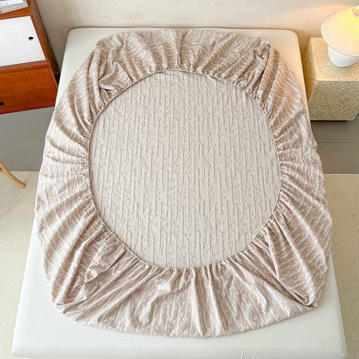 91家纺网 家纺一手货源 找家纺 眠博士 2025新款全棉纯棉三层纱床笠单品床笠床笠单件 三层纱床笠-流光卡其