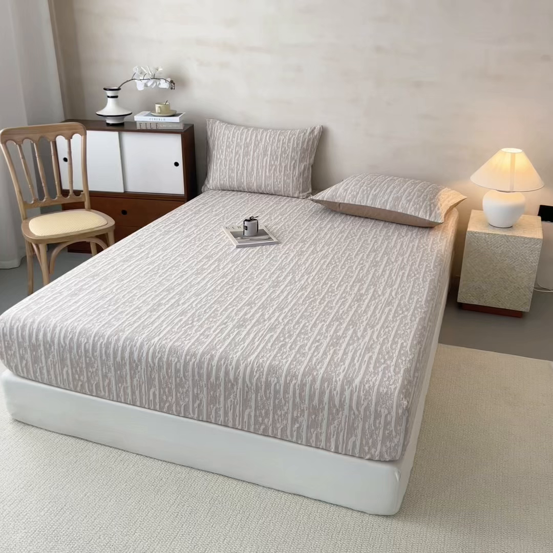 91家纺网 家纺一手货源 找家纺 眠博士 2025新款全棉纯棉三层纱床笠单品床笠床笠单件 三层纱床笠-流光卡其