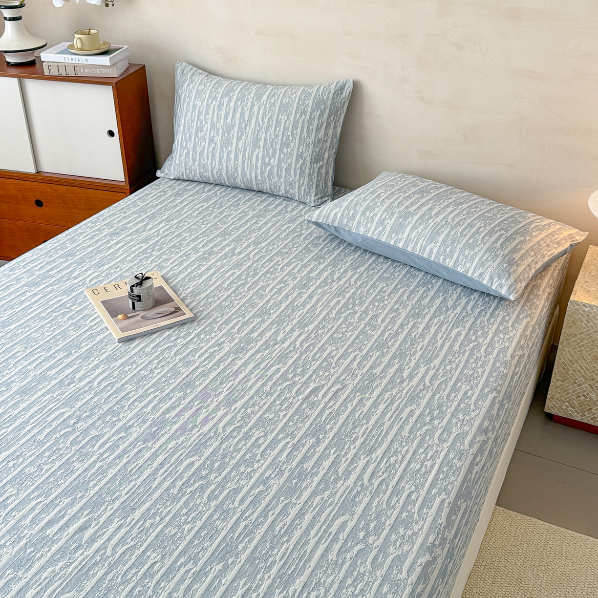 91家纺网 家纺一手货源 找家纺 眠博士 2025新款全棉纯棉三层纱床笠单品床笠床笠单件 三层纱床笠-流光蓝