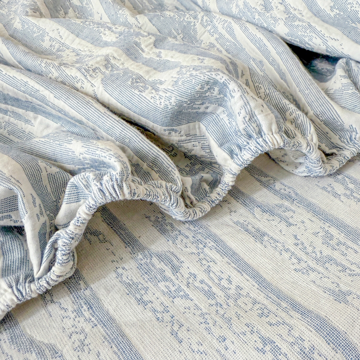 91家纺网 家纺一手货源 找家纺 眠博士 2025新款全棉纯棉三层纱床笠单品床笠床笠单件 三层纱床笠-流光蓝