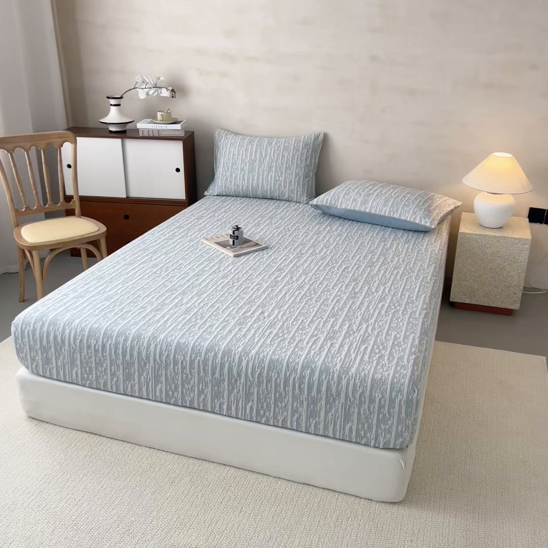 91家纺网 家纺一手货源 找家纺 眠博士 2025新款全棉纯棉三层纱床笠单品床笠床笠单件 三层纱床笠-流光蓝