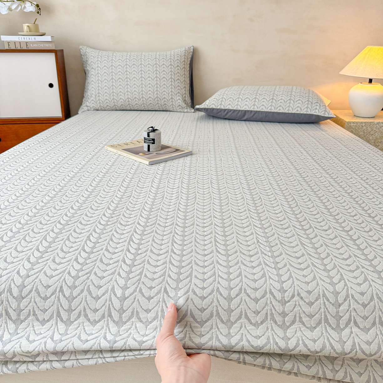 91家纺网 家纺一手货源 找家纺 眠博士 2025新款全棉纯棉三层纱床笠单品床笠床笠单件 三层纱床笠-荞麦灰