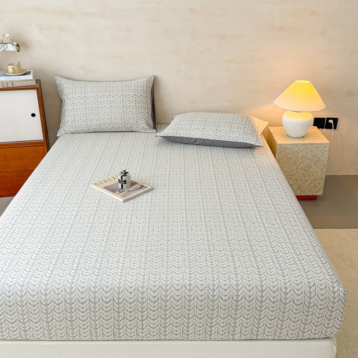 91家纺网 家纺一手货源 找家纺 眠博士 2025新款全棉纯棉三层纱床笠单品床笠床笠单件 三层纱床笠-荞麦灰