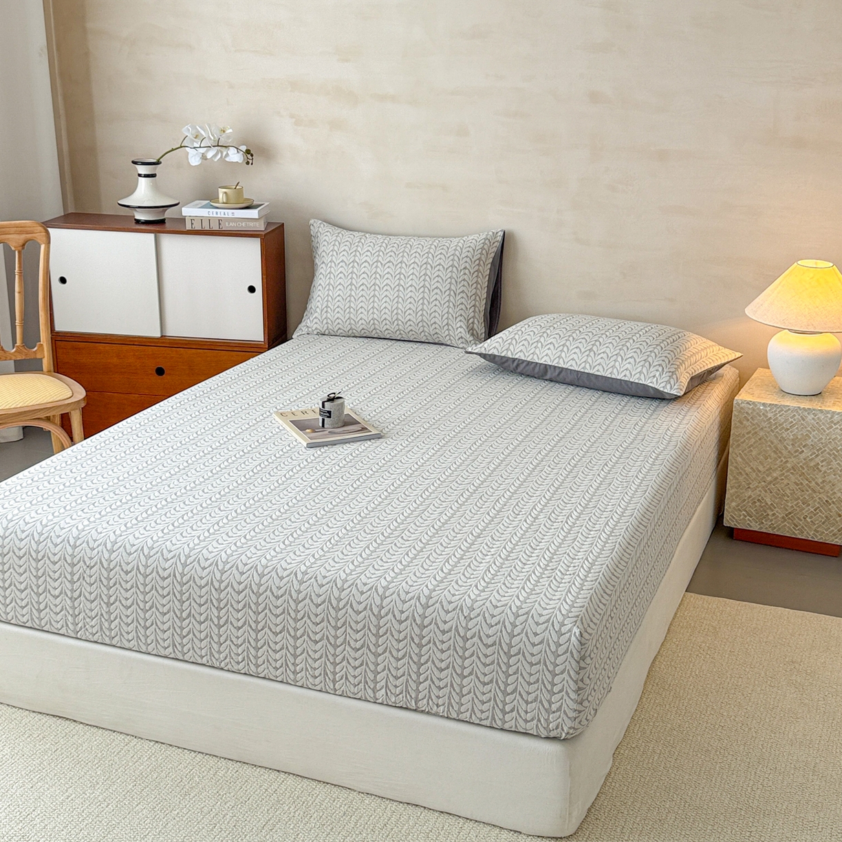 91家纺网 家纺一手货源 找家纺 眠博士 2025新款全棉纯棉三层纱床笠单品床笠床笠单件 三层纱床笠-荞麦灰