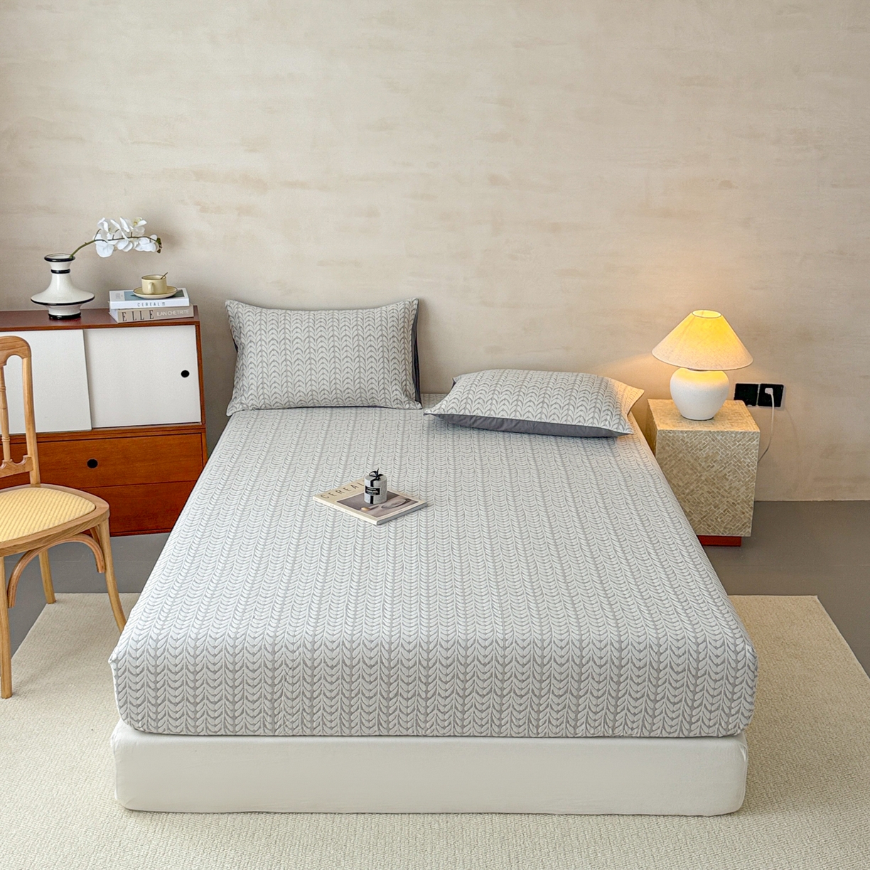 91家纺网 家纺一手货源 找家纺 眠博士 2025新款全棉纯棉三层纱床笠单品床笠床笠单件 三层纱床笠-荞麦灰