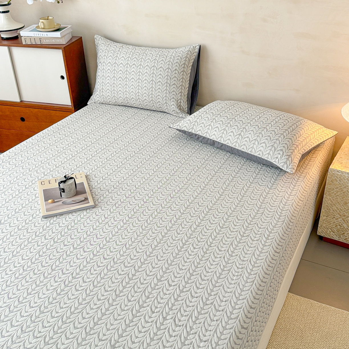 91家纺网 家纺一手货源 找家纺 眠博士 2025新款全棉纯棉三层纱床笠单品床笠床笠单件 三层纱床笠-荞麦灰