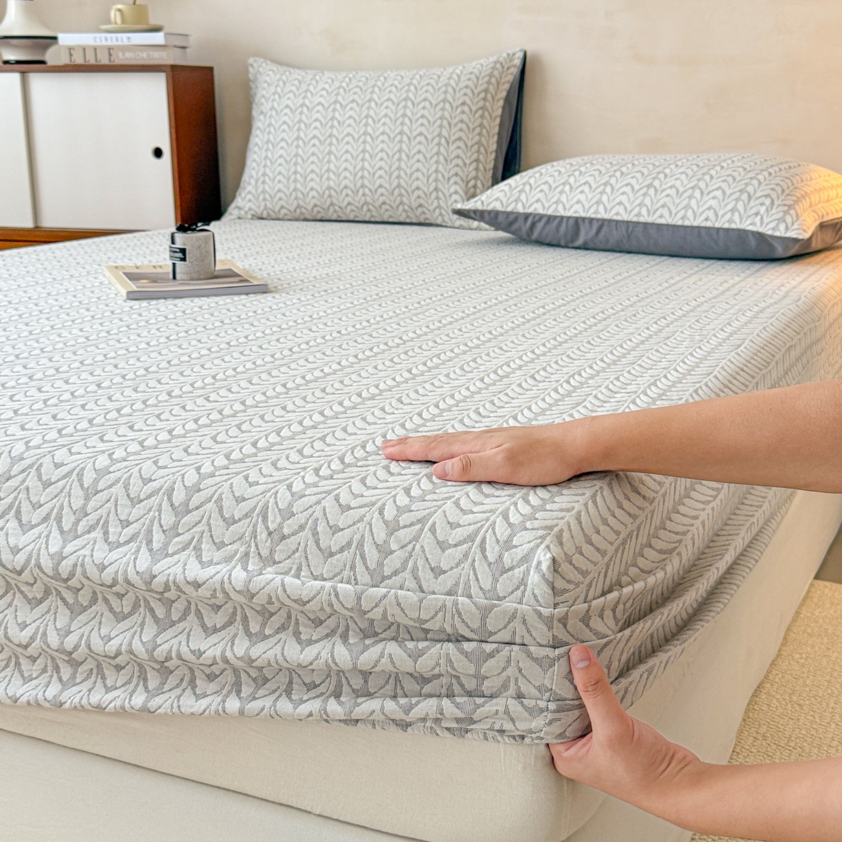 91家纺网 家纺一手货源 找家纺 眠博士 2025新款全棉纯棉三层纱床笠单品床笠床笠单件 三层纱床笠-荞麦灰