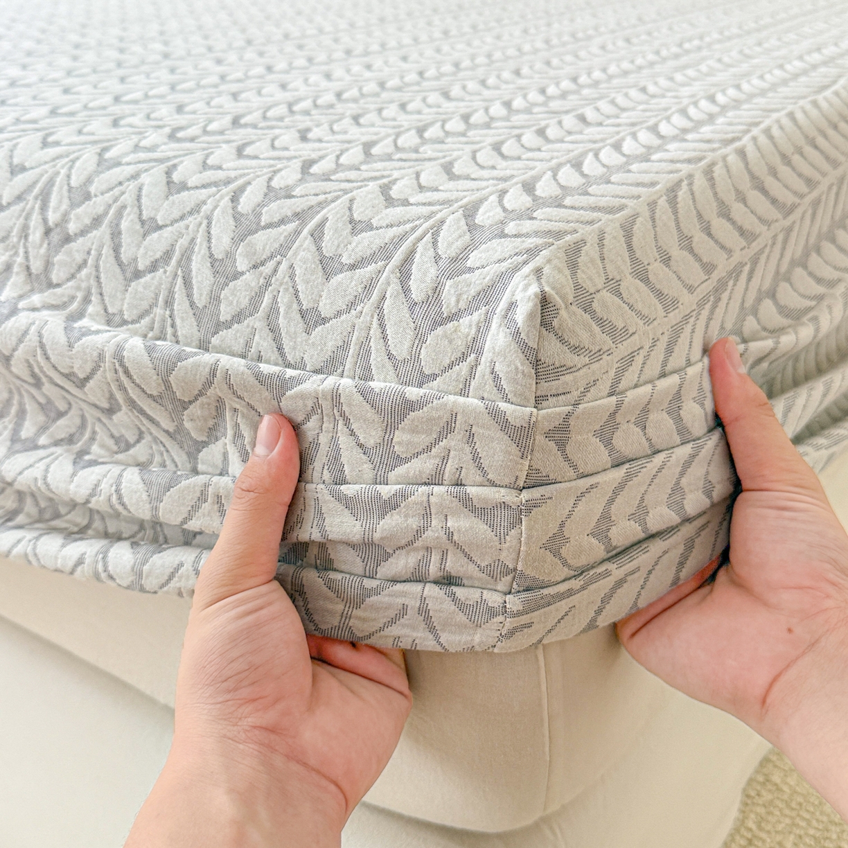 91家纺网 家纺一手货源 找家纺 眠博士 2025新款全棉纯棉三层纱床笠单品床笠床笠单件 三层纱床笠-荞麦灰