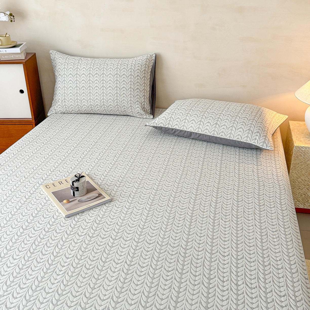 91家纺网 家纺一手货源 找家纺 眠博士 2025新款全棉纯棉三层纱床笠单品床笠床笠单件 三层纱床笠-荞麦灰