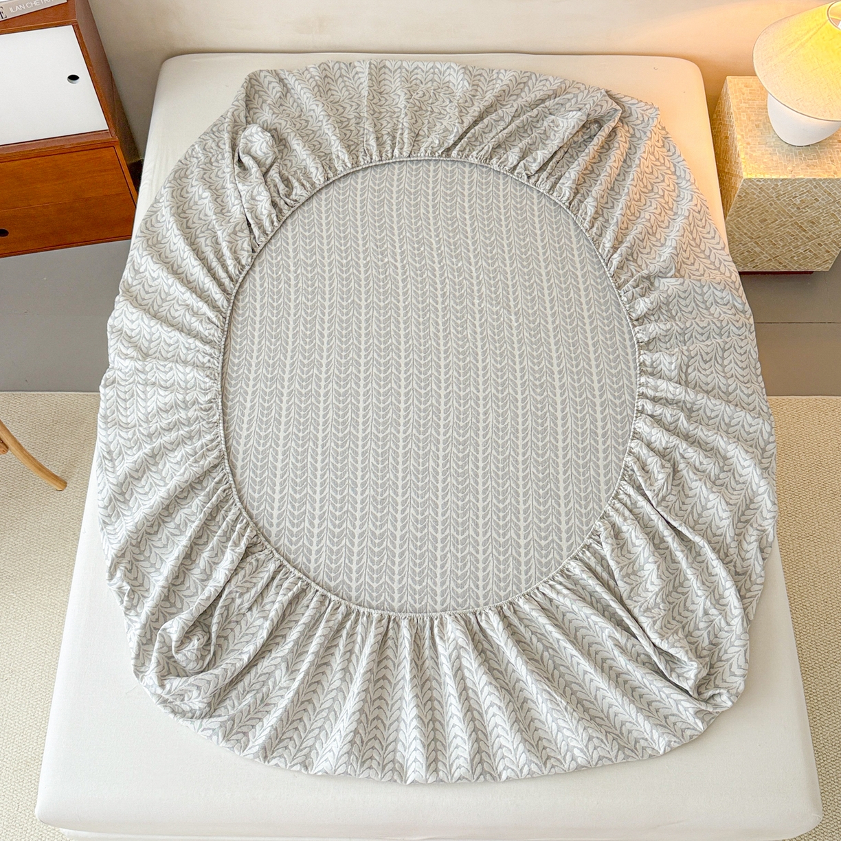 91家纺网 家纺一手货源 找家纺 眠博士 2025新款全棉纯棉三层纱床笠单品床笠床笠单件 三层纱床笠-荞麦灰