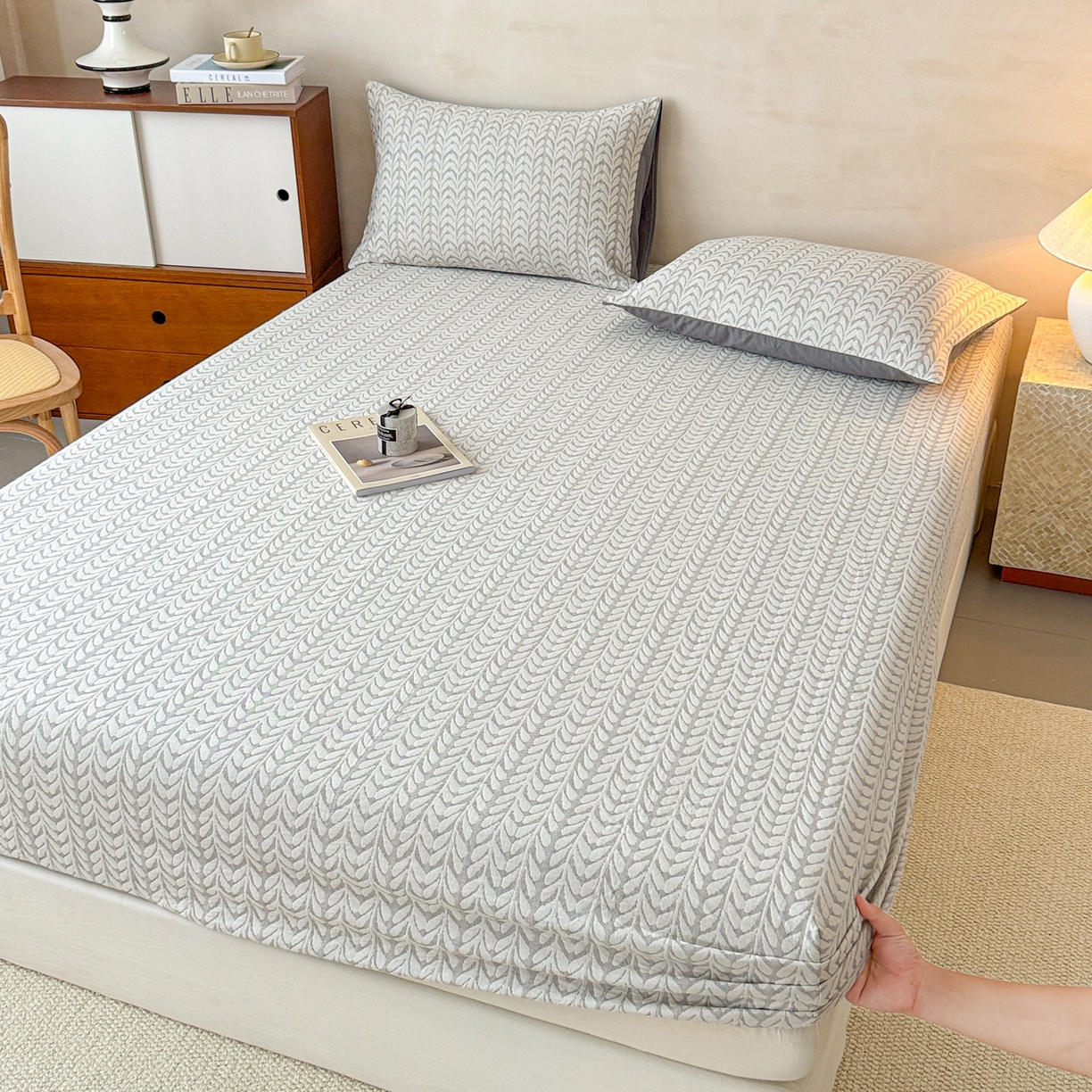 91家纺网 家纺一手货源 找家纺 眠博士 2025新款全棉纯棉三层纱床笠单品床笠床笠单件 三层纱床笠-荞麦灰