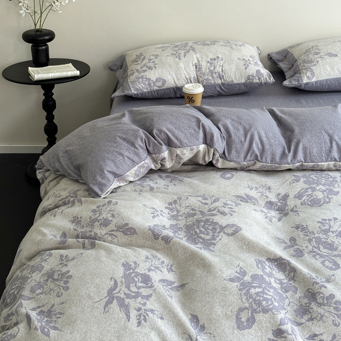 91家纺网 家纺一手货源 找家纺 七里香 2025秋冬新款A类加厚高克重亚麻复古风双层纱印花四件套 露娜