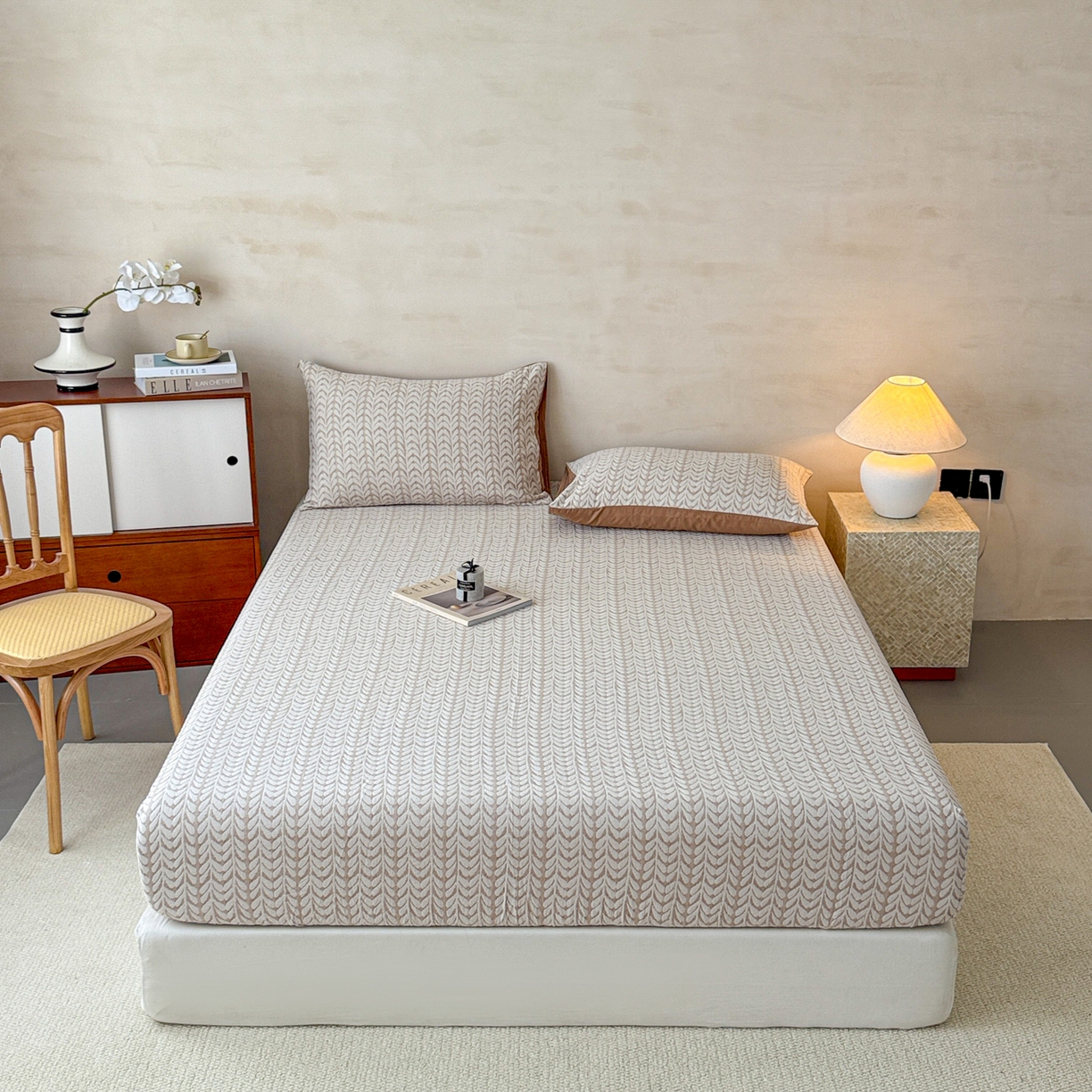 91家纺网 家纺一手货源 找家纺 眠博士 2025新款全棉纯棉三层纱床笠单品床笠床笠单件 三层纱床笠-荞麦卡其