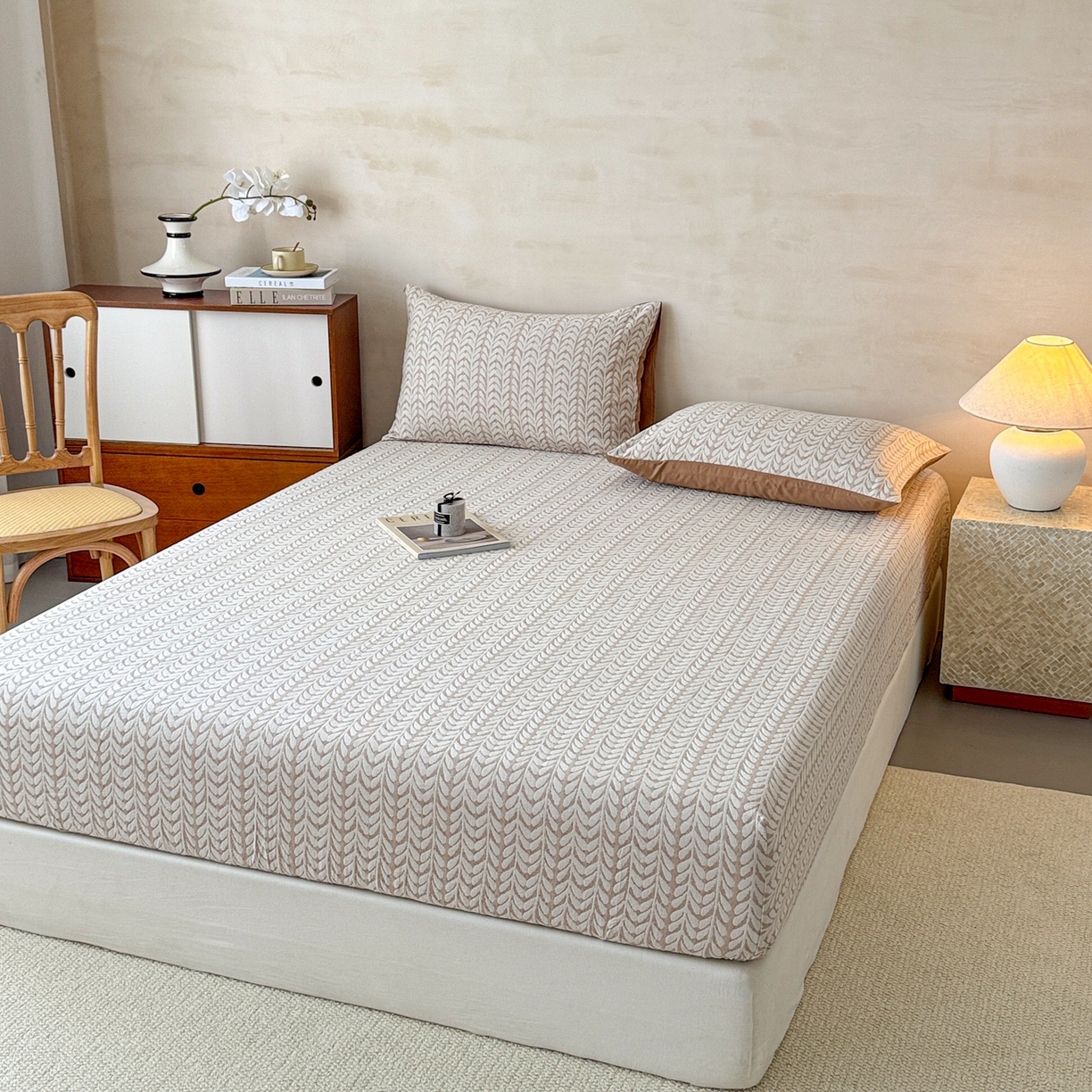 91家纺网 家纺一手货源 找家纺 眠博士 2025新款全棉纯棉三层纱床笠单品床笠床笠单件 三层纱床笠-荞麦卡其