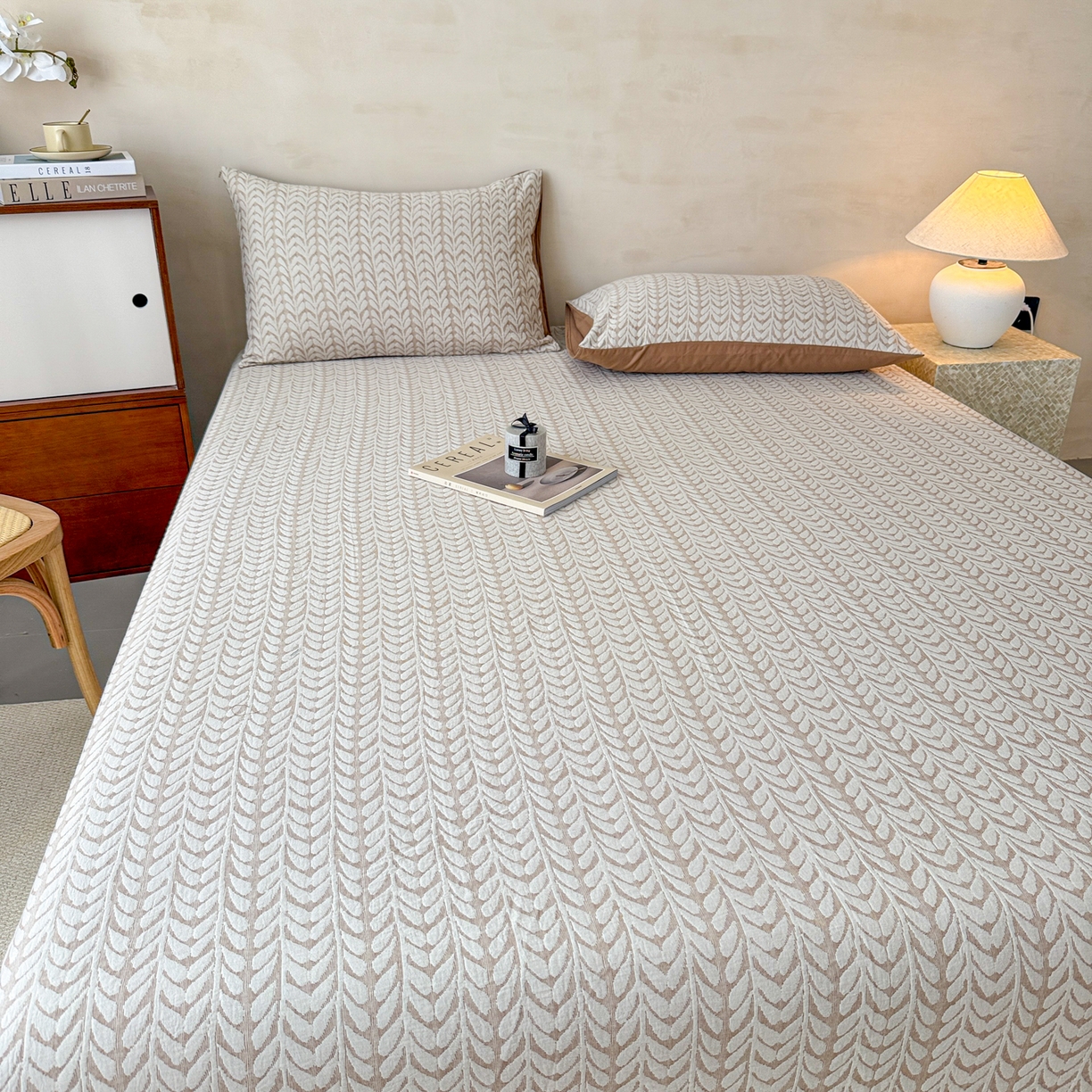 91家纺网 家纺一手货源 找家纺 眠博士 2025新款全棉纯棉三层纱床笠单品床笠床笠单件 三层纱床笠-荞麦卡其