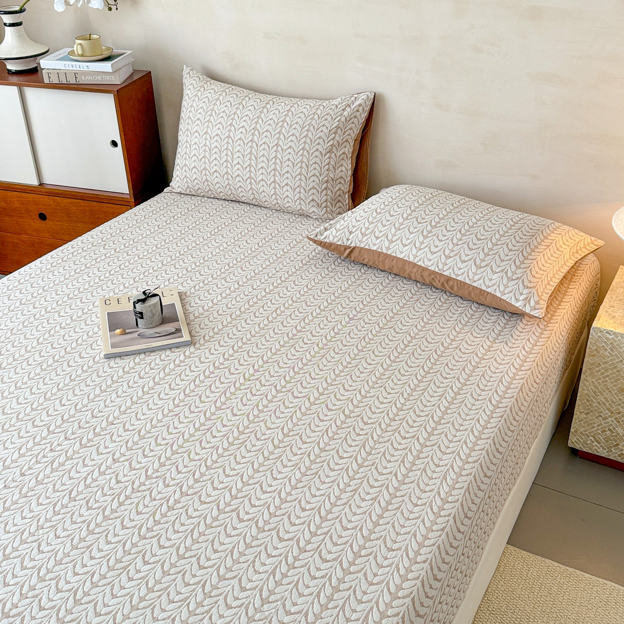 91家纺网 家纺一手货源 找家纺 眠博士 2025新款全棉纯棉三层纱床笠单品床笠床笠单件 三层纱床笠-荞麦卡其