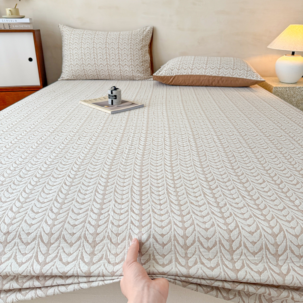 91家纺网 家纺一手货源 找家纺 眠博士 2025新款全棉纯棉三层纱床笠单品床笠床笠单件 三层纱床笠-荞麦卡其