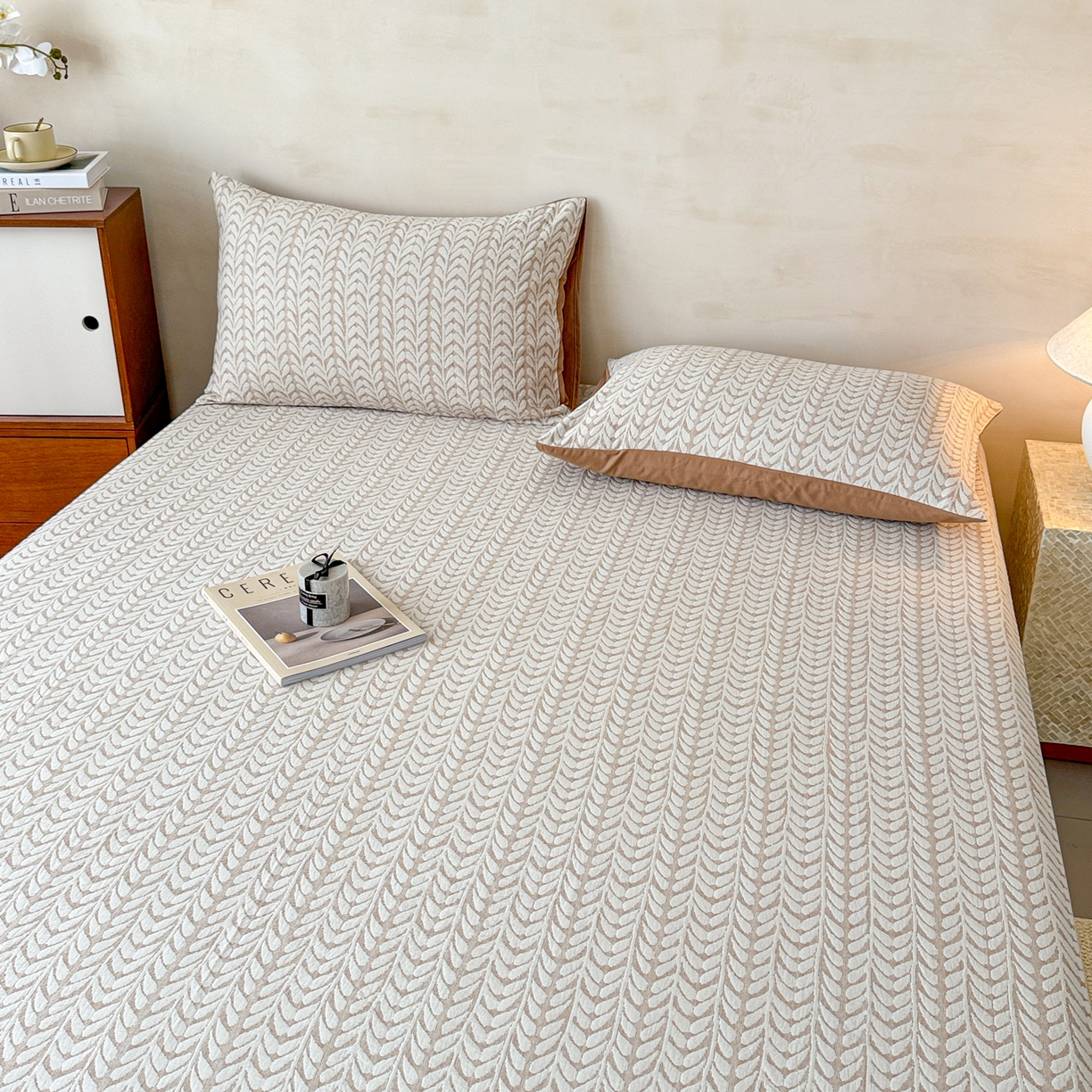 91家纺网 家纺一手货源 找家纺 眠博士 2025新款全棉纯棉三层纱床笠单品床笠床笠单件 三层纱床笠-荞麦卡其