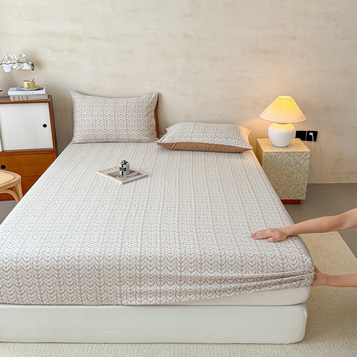 91家纺网 家纺一手货源 找家纺 眠博士 2025新款全棉纯棉三层纱床笠单品床笠床笠单件 三层纱床笠-荞麦卡其