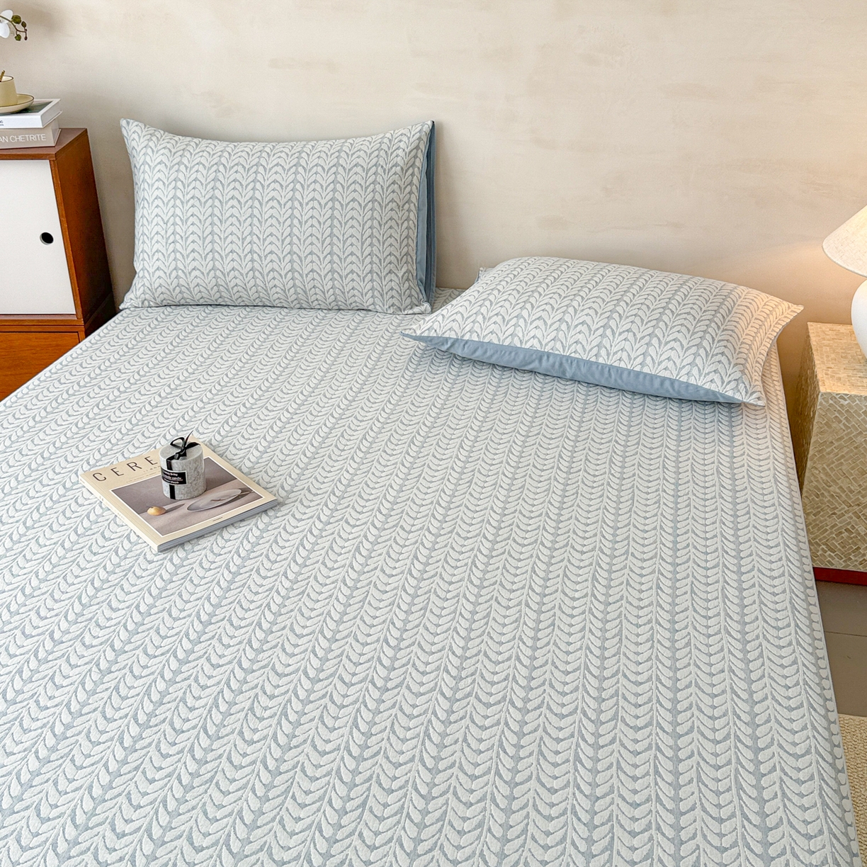 91家纺网 家纺一手货源 找家纺 眠博士 2025新款全棉纯棉三层纱床笠单品床笠床笠单件 三层纱床笠-荞麦蓝