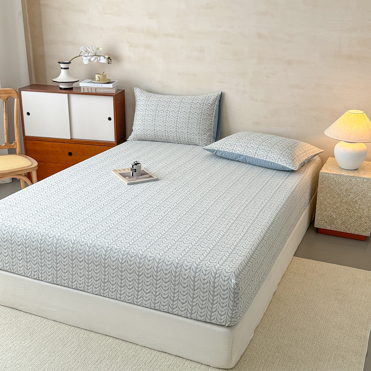 91家纺网 家纺一手货源 找家纺 眠博士 2025新款全棉纯棉三层纱床笠单品床笠床笠单件 三层纱床笠-荞麦蓝